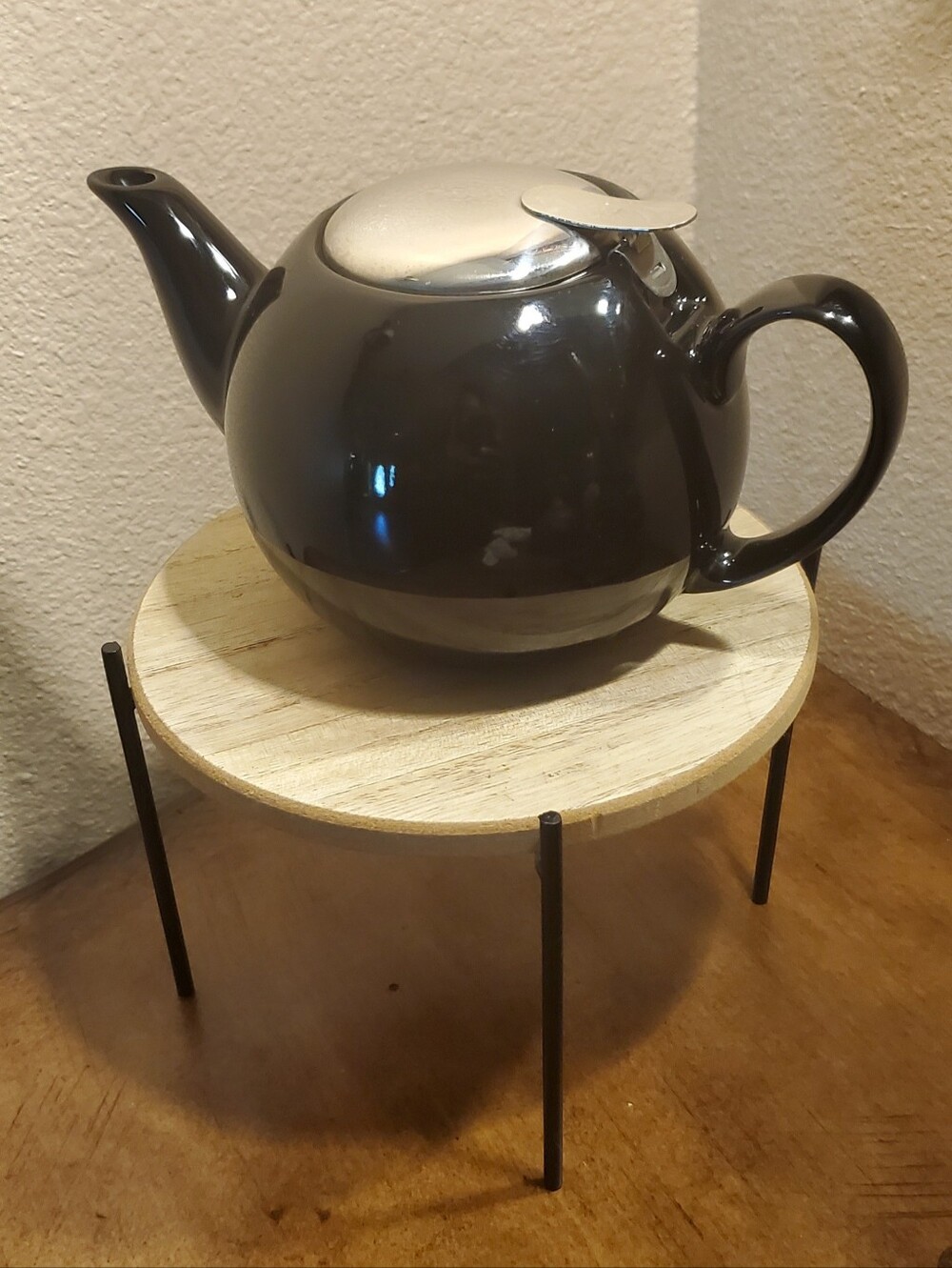 Certified International Black Ceramic Teapot with Stainless Steel Lid